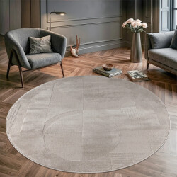 Muratap Vivant japandi abstract rond vloerkleed laagpolig beige- 240 cm rond