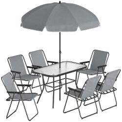 4goodz Tuintafelset 6 persoons glazen tafel met 6 klapstoelen en parasol -
