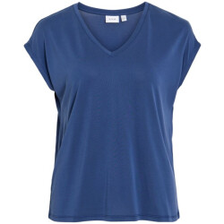 Vila vitevira v-neck ss top/vol 14114734 medium blue denim