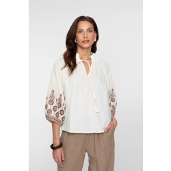 Geisha 63434 10 blouse embroidered sleeves off white