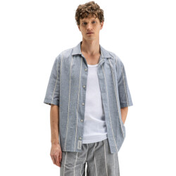 Butcher of Blue Quinn linen stripe shirt alaska blue
