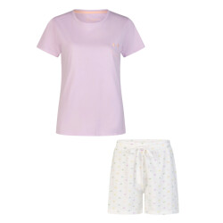 By Louise Dames shortama korte pyjama set geprint paars/wit gestipt