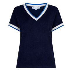 Red Button Jerry v-neck striped rib