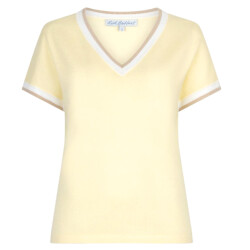 Red Button Jerry v-neck striped rib