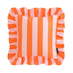 NOVÉE Sierkussen ruffles stripe oranje/roze | 45x45 cm | katoen/polyester