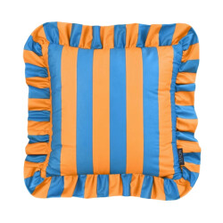 NOVÉE Sierkussen ruffles stripe blauw/oranje | 45x45 cm | katoen/polyester