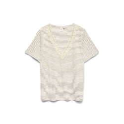 Vero Moda Vmkaroline ss v-neck top jrs btq ecru dessin