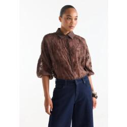 Jansen Amsterdam Bisa te701 blouse embr. dark brown