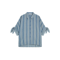 Summum 2s3480-12240 blouse stripe indigo weave