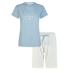 By Louise Dames shortama korte pyjama set blauw/wit gebloemd