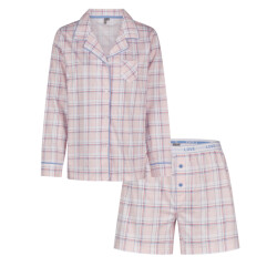 By Louise Dames pyjama set shortama blouse lange mouw roze geruit