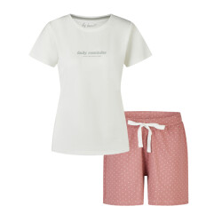 By Louise Dames korte pyjama set shortama wit/oudroze gestipt