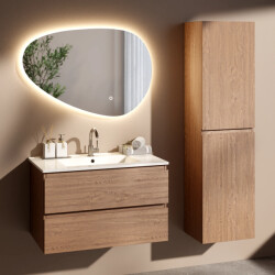 Mirlux Badkamermeubelset avello 80cm warm eiken wastafel wit