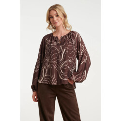 Smashed Lemon Doorgeknoopte blouse met grafische bloemenprint in bruin en crème |