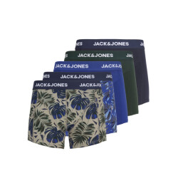 Jack & Jones Heren boxershorts trunks jachendo 5-pack blauw/groen bladeren print