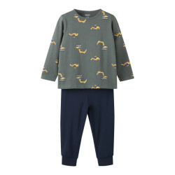 Name It Jongens lange pyjama set nmmnightset grijs/donkerblauw graafmachine print