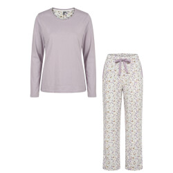 By Louise Dames pyjama set lang katoen gebloemd lila