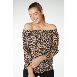 Jansen Amsterdam Pippa off-shouldertop met panterdessin tabacco