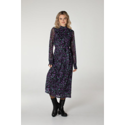 Jansen Amsterdam Dianne midi-jurk met abstract dessin en smockdetails multi colour