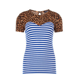 Jansen Amsterdam Melis s20 vs140 top met strepen en panter dessin kobalt/bruin
