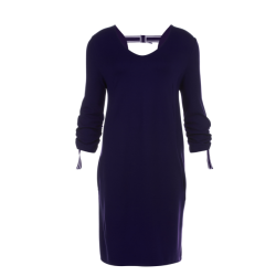 Jansen Amsterdam Bardo o-lijn jurk met aangerimpelde mouw dark blue