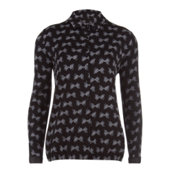 Jansen Amsterdam Lotte w19 tb706 blouse met strik dessin en opstaande kraag black