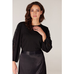 Jansen Amsterdam Trani top met lace en pofmouwen black