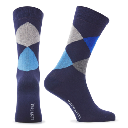 Tresanti Edbert | navy sokken met royaal blauwe detail met subtiele diamanten patroon