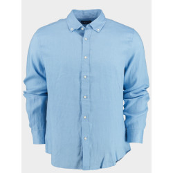 Bos Bright Blue Casual hemd lange mouw linnen shirt slim fit 9435900/240