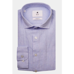 Bos Bright Blue Casual hemd lange mouw avenue co-li-ws plain shirt l 23107av01bo/210 l.blue