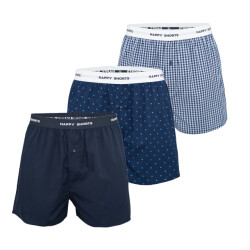 Happy Shorts 3-pack wijde boxershorts heren gestipt geblokt effen blauw