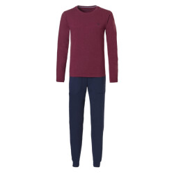Phil & Co Lange heren winter pyjama set katoen effen rood / blauw