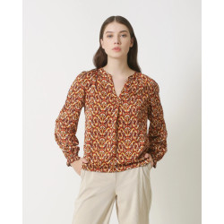 Smashed Lemon 23817 bruin-oranje abstracte print v-hals top