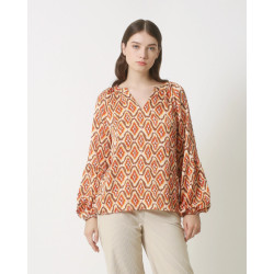 Smashed Lemon 23820 oranje multikleur retro print v-hals top