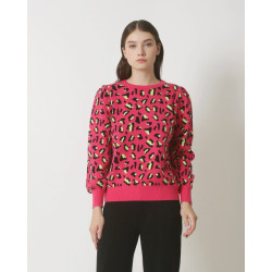 Smashed Lemon 23835 dierenprint top in roze met ronde hals