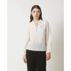 Smashed Lemon 23888 herfst/winter uni witte top met v-hals, lange