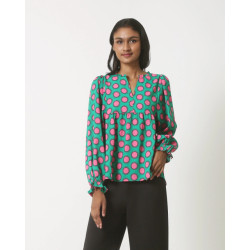 Smashed Lemon 23802 retro print top in groen roze met driekwart mouwen