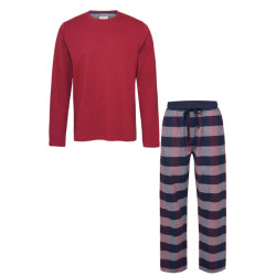 Phil & Co Lange heren pyjama set met flanellen pyjamabroek rood