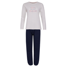 By Louise Dames pyjama set lang katoen off white / donkerblauw gestipt