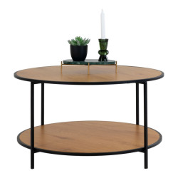 House Nordic Vita coffee table round coffee table with black frame and oak look tops Ã˜80x45 cm