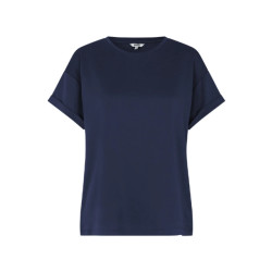 mbyM Donkerblauw basic t-shirt met omgeslagen mouw amana -