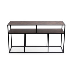 Stalux Side-table 'teun' 150cm, kleur zwart / lederlook bruin
