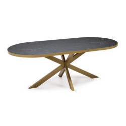 Stalux Plat ovale eettafel 'noud' 180 x 100, kleur goud / zwart marmer