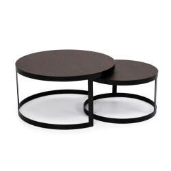 Stalux Salontafelset 'saar' rond 80 en 60cm, kleur zwart / bruin hout