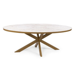 Stalux Ovale eettafel 'mees' 210 x 100cm, kleur goud / wit marmer