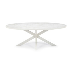 Stalux Ovale eettafel 'mees' 180 x 100cm, kleur wit / wit marmer
