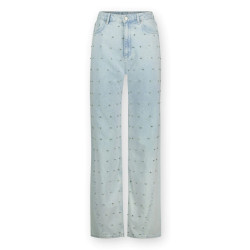 Homage to Denim Lichtblauwe wide leg jeans met strass steentjes homage